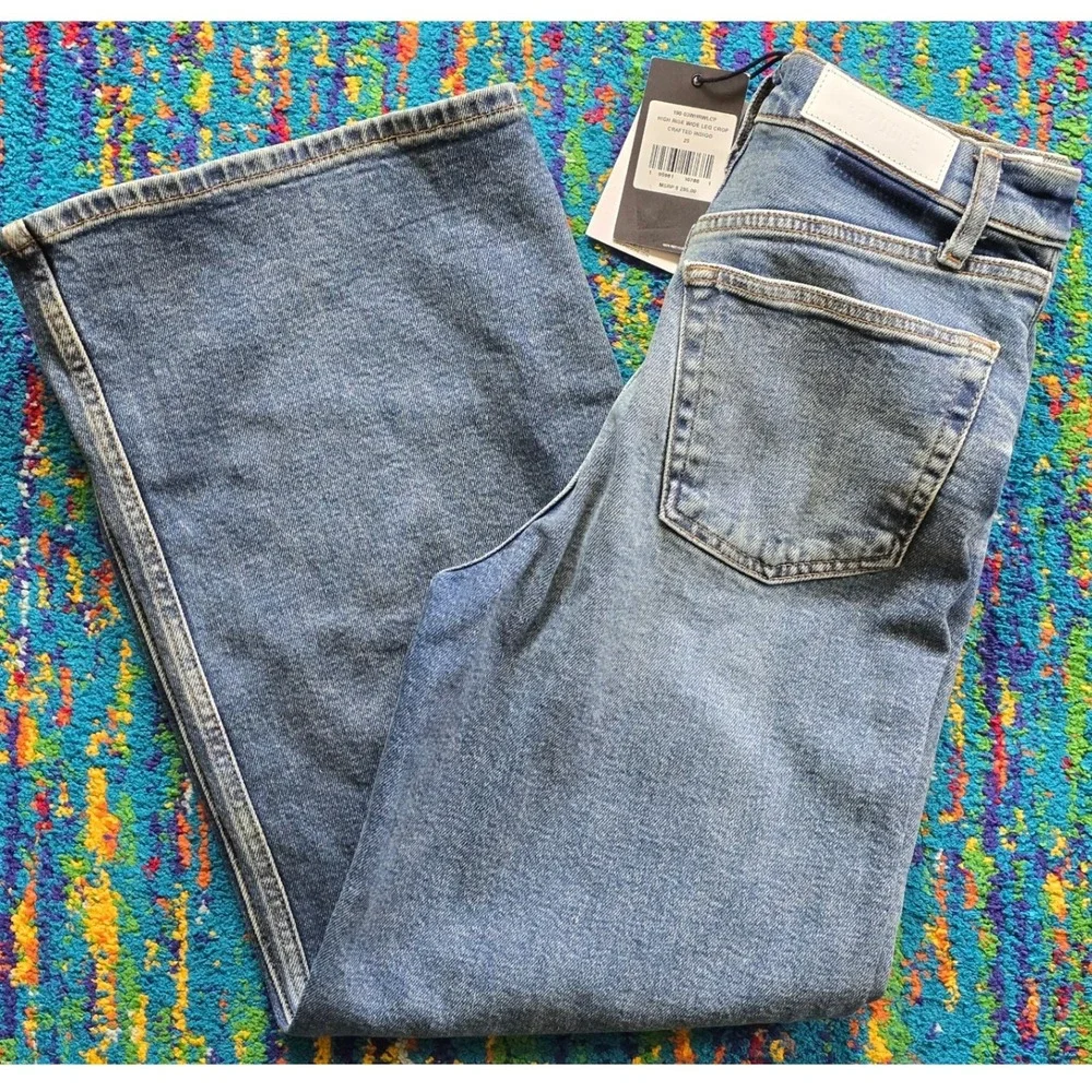 NWT RE/DONE High Rise Wide Leg Crop Jeans Crafted Indigo Blue Womens Size 25